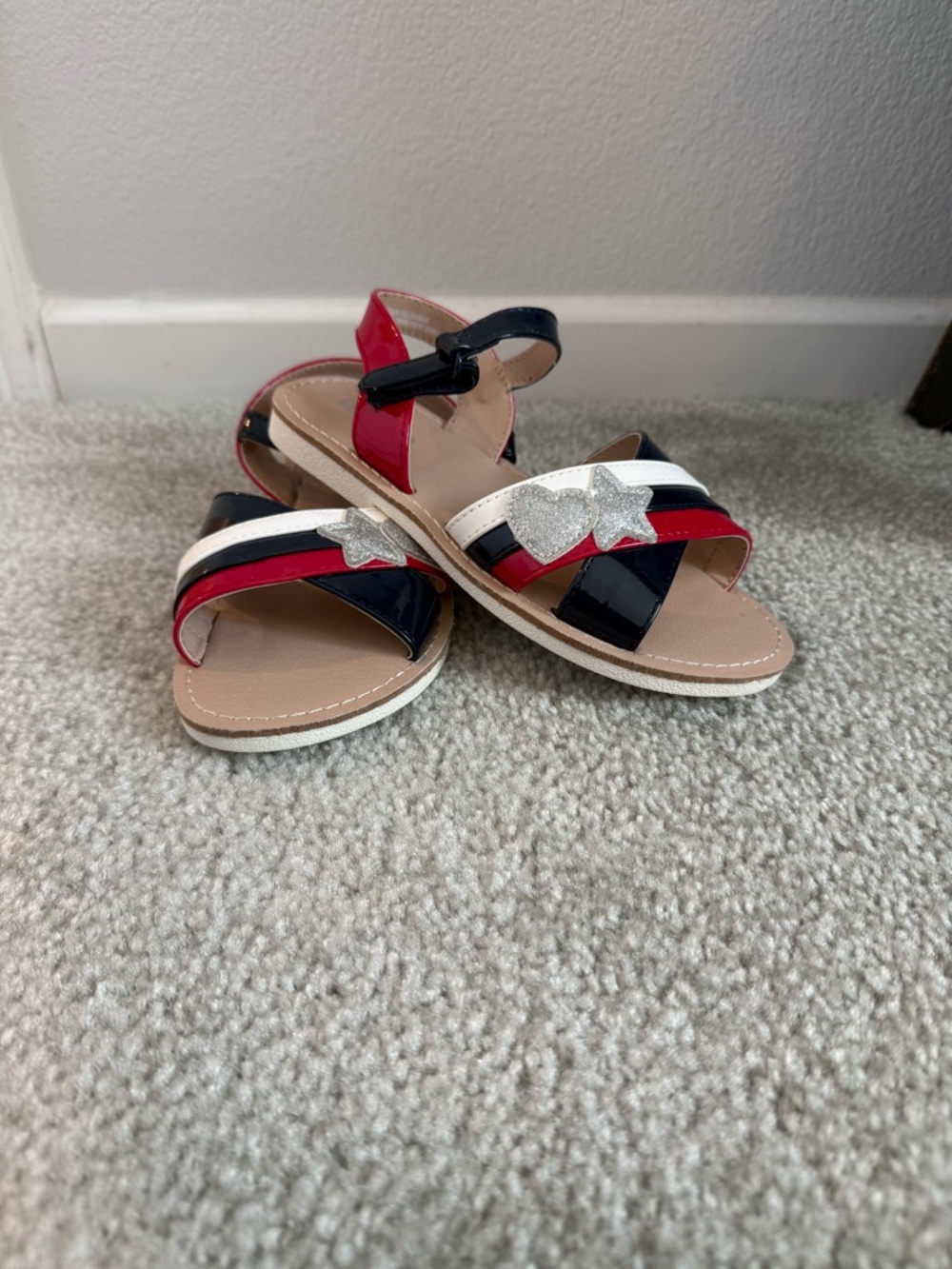 Girls Red, White & Navy Star Strap Sandals